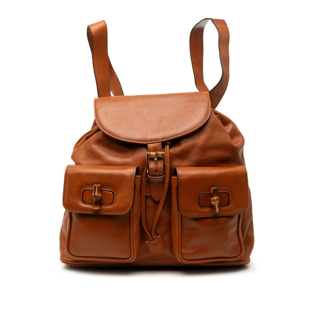 Gucci Bamboo Backpack Rucksack Daybag Daypack Brown Leather